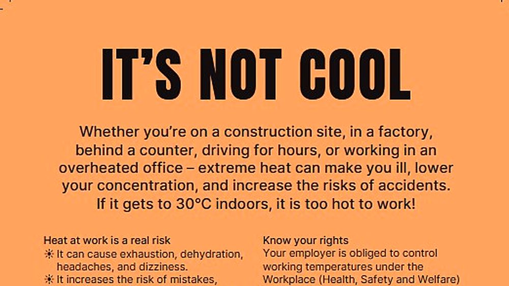 The top of the TUC's heat poster: It's not cool